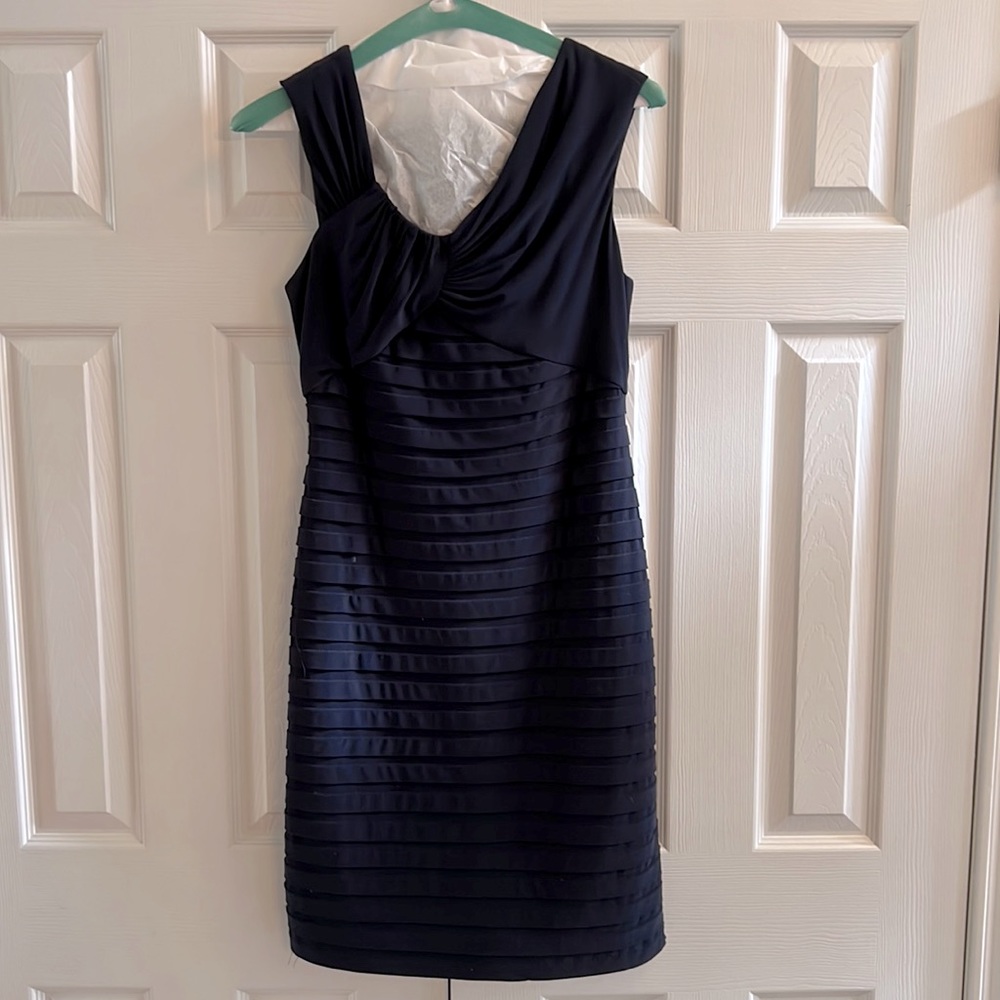 Adrianna Pappell Navy Tiered Sheath Dress